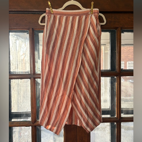 Madewell Pull-On Wrap Midi Skirt in Stripe Linen Blend Trip Stripe Avalon Pink - Picture 6 of 10